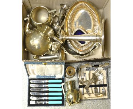 A Victorian Aesthetic Movement silver plated three piece tea set, in the manner of Christopher Dresser, by James Dixon and So