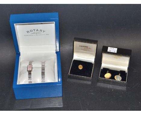 Watches & Jewellery - a 9ct gold engine turned tie pin, boxed;  a pair of silver cufflinks;  a lady's Rotary dress watch and 