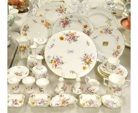 A Royal Crown Derby Posie pattern cake platter, vases, cup and saucer, salt and pepper, ginger jar, bells, trinket dishes, ot