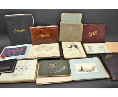 Autograph Books, 13, mainly hard bound with padded covers, in three bags, mainly 1st quarter of 20th century, one post WW2, i
