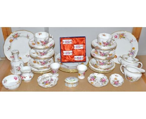 A Royal Crown Derby Posies pattern six setting tea service, inc sucrier, milk jug, cups, saucers etc;  other trinket dishes, 