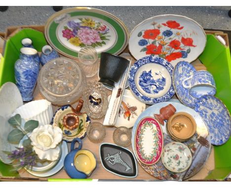 Ceramics and Glass - A Royal Worcester herbs planter; a pair of Fenton blue and white foley ware bud vases; another similar; 