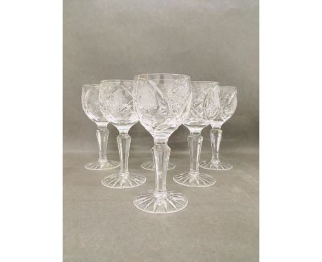 Six Bohemian crystal hand cut port glasses