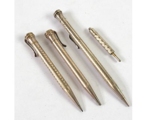 WAHL EVERSHARP HALLMARKED STERLING SILVER PROPELLING PENCIL with engine turned decoration, 2 smaller electroplate 'Eversharp'