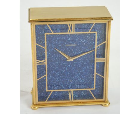 JAEGAR LE COULTER PRESENTATION GILT METAL 'LAPIS LAZULI' MANTEL CLOCK, model no: 545 the oblong mottled blue dial powered by 
