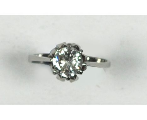 RING SET WITH SOLITAIRE ROUND BRILLIANT CUT DIAMOND, approximate weight .85ct (spreads 1ct), 3.2gms, ring size K/L (white met