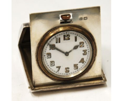 EARLY 20th CENTURY SILVER CASED ENGINE TURNED FOLDING BEDSIDE TIMEPIECE with Arabic numberals, Birmingham 1923