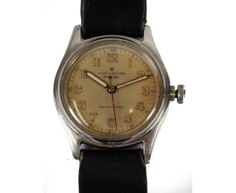 GENT'S ROLEX OYSTER ROYAL SWISS STAINLESS STEEL VINTAGE WRISTWATCH with mechanical movement, circular silvered dial with lumi