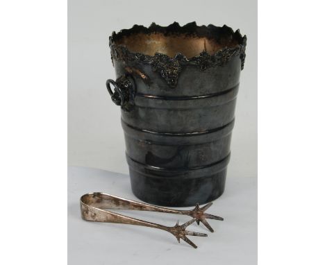 VINERS, SHEFFIELD, ELECTROPLATE WINE DECANTER LOW ICE BUCKET, cylindrical with two girdles, gadroon border, ring handles and 
