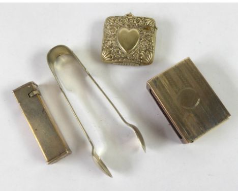 1930's DUNHILL PRESENTATION ELECTROPLATED POCKET CIGARETTE LIGHTER, of plain, slender oblong form, inscribed 'Presented to J.