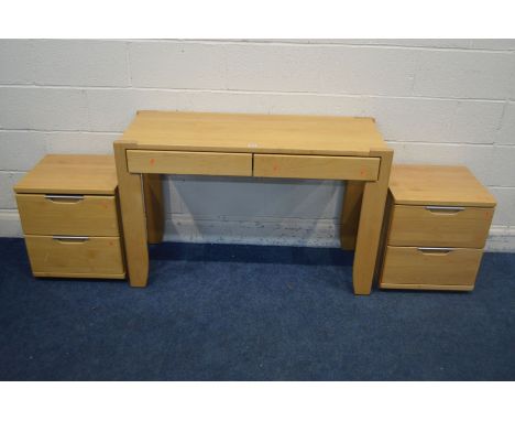 HULSTA GERMANY, A BEECH TWO DRAWER DRESSING/SIDE TABLE with two drawers, width 115cm x depth 45cm x height 74cm along with a 