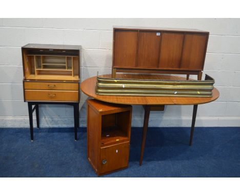 A NATHAN 1950'S BUREAU (missing fall front), with two drawers, on an ebonised stand, width 62cm x depth 39cm x height 111cm (