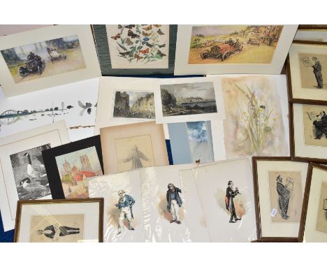 PAINTINGS AND PRINTS, to include a watercolour study of Wild Flowers and a Bee by Elizabeth Davies, a watercolour of Laon Cat
