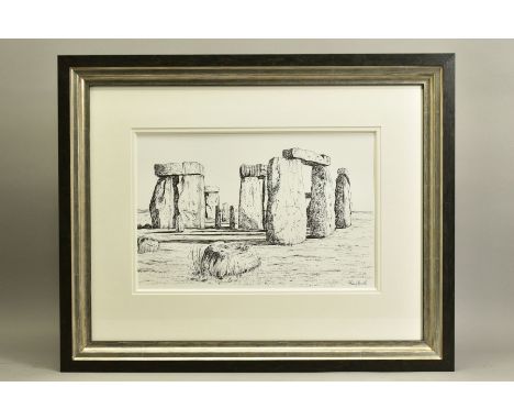 PHILLIP BISSELL (BRITISH CONTEMPORARY) 'STONEHENGE' a pen and ink sketch of the ancient monument, signed bottom right, pen an