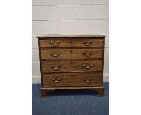 A GEORGE III MAHOGANY CHEST OF FOUR LONG GRADUATED DRAWERS, with brass swan neck handles, on bracket feet, width 86.5cm x dep