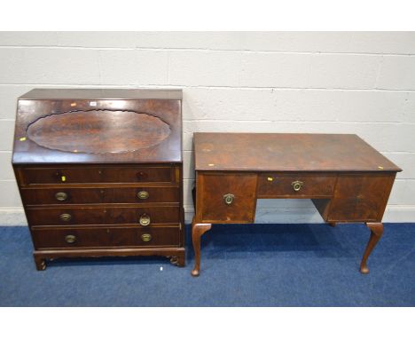 AN EDWARDIAN MAHOGANY BUREAU, with a fitted interior above four drawers, width 92cm x depth 48cm x height 106cm along with a 