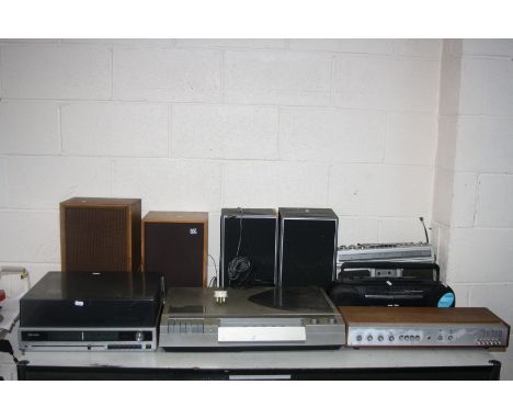 A SELECTION OF VINTAGE HI FI EQUIPMENT including a Bush Arena Hi Fi, a Minerva RST 400 Music Centre, a Waltham STM 25 music c