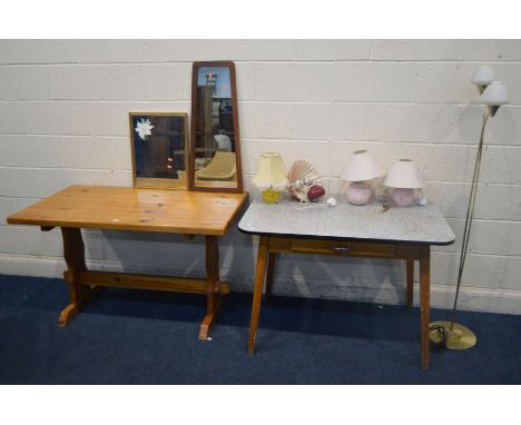 A FORMICA TOPPED AND BEECH KITCHEN TABLE with a single drawer, width 106cm x depth 68cm x height 73cm, and a modern pine kitc