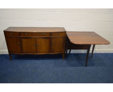 A STRONGBOW SIDEBOARD with three drawers, width 153cm x depth 46cm x height 88cm and a matching gate leg table (2)