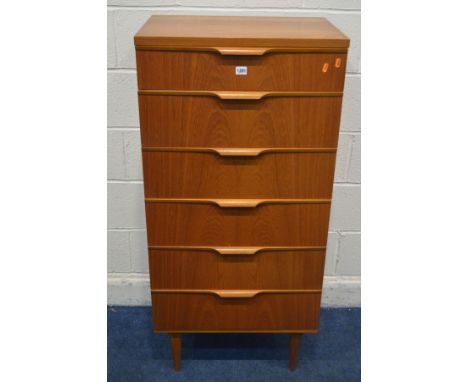 A TALL AUSTINSUITE TEAK CHEST OF SIX DRAWERS, width 61cm x 43cm x height 127cm