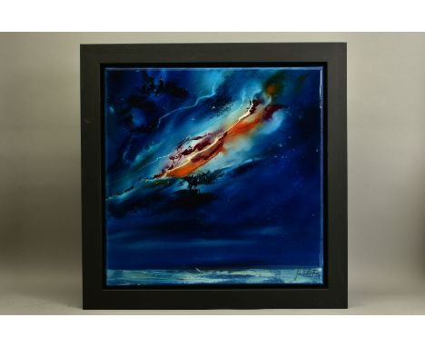 JULIE ANN SCOTT (BRITISH CONTEMPORARY) 'YOU'RE ALWAYS WITH US', an abstract night sky over an ocean, signed bottom right, oil