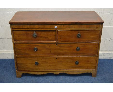 A GEORGIAN MAHOGANY CHEST OF TWO SHORT AND TWO LONG DRAWERS, width 120cm x 55cm x height 87cm (sd and alterations)