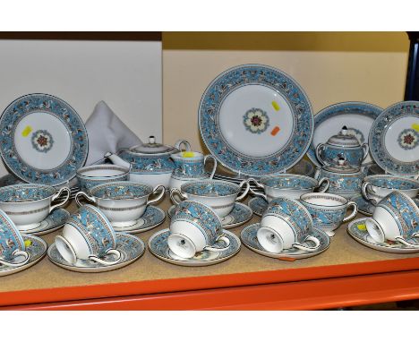 WEDGWOOD 'FLORENTINE' (TURQUOISE) DINNERWARES, W2714, comprising teapot, milk jug, open footed sugar bowl, covered twin handl