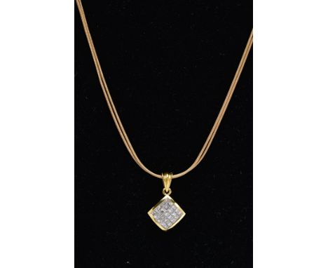A MODERN DIAMOND CLUSTER PENDANT NECKLACE, the pendant of a square design set with twenty five princess cut diamonds within a