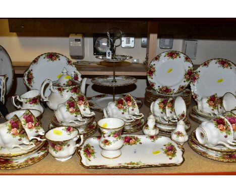 ROYAL ALBERT 'OLD COUNTRY ROSES' DINNERWARES, comprising three tier cake/sandwich stand, two cake/sandwich plates, teapot (he