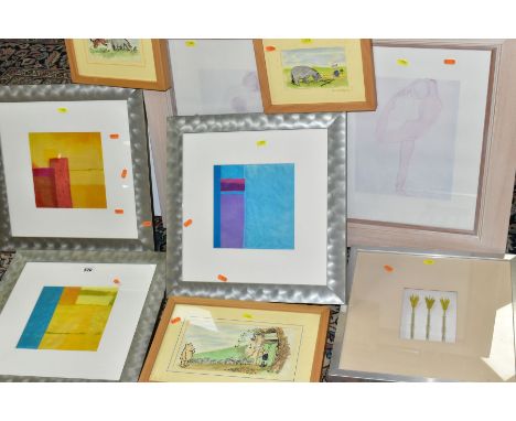 PICTURES AND PRINTS ETC, to include three abstract expressionist fabric collages, unsigned size approximately 20cm x 20cm, a 