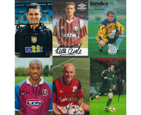 Football collection 6 signed colour 6x4 inch photos include John Gregory, Bernardo Silva, Steve Stone, Dion Dublin, Brad Frie