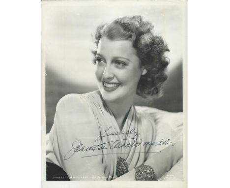 Jeanette MacDonald signed 10x8 inch vintage black and white photo. Good condition Est.