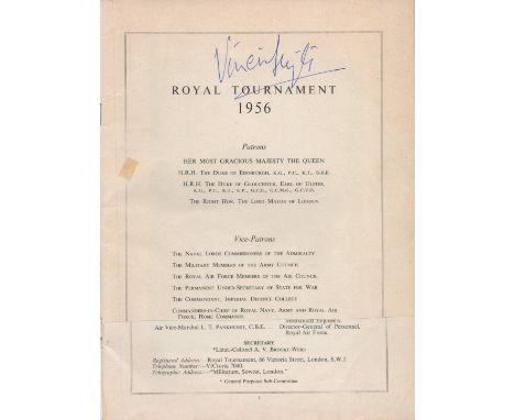 Vivien Leigh signed Royal Tournament 1956 vintage programme signature on the inside page. Good condition Est.