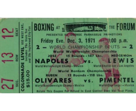 Boxing Jose Napoles v Midgemon Lewis and world Bantom weight championship Ruben Olivares v Pimentel original fight night tick