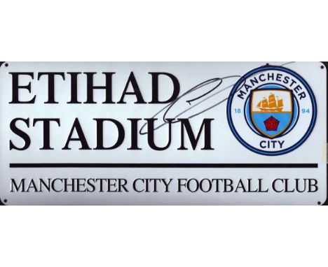 Football Ferran Torres signed Etihad Stadium Manchester City Football Club metal road sign. Good condition Est.