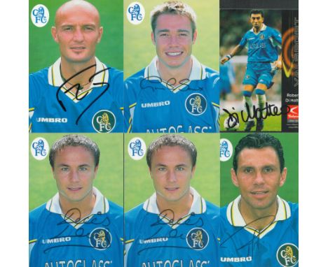 Football Chelsea F.C collection 6 signed 6x4 inch colour photos include Gus Poyet, Roberto Di Matteo, Dennis Wise, Frank Le B