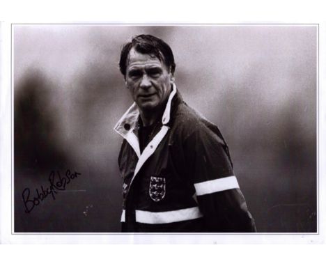 Football Bobby Robson signed 16x12 black and white photo pictured while manager of England. Good condition Est.