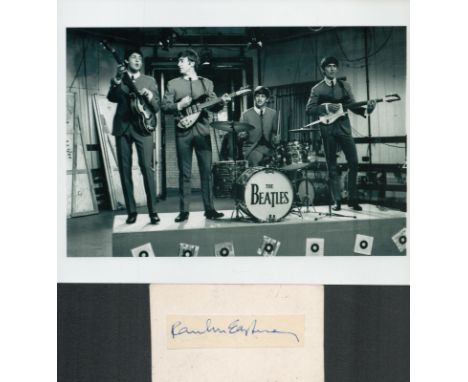 Paul McCartney signed 6x4 overall album page cutting affixed to white card accompanied with vintage 10x8 inch Beatles black a