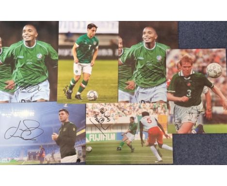 Football Republic of Ireland collection 6 signed 12x8 in colour photos names include Matt Holland, Steve Staunton, Linton Mor