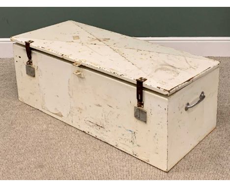 HEAVY METAL BOX/TRUNK - with lockable clasp, 42cms H, 116cms W, 51cms D