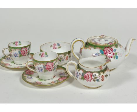 A Royal Doulton 1920s/30s seven piece morning tea set including teapot, (h 10cm d 12cm), milk jug, sugar basin and pair of te