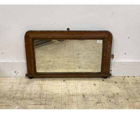 A Victorian bedroom over mantel mirror, the walnut frame with Tunbridge ware type inlay, 72cm x 41cm