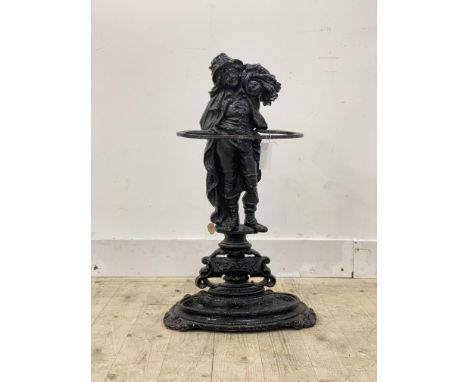 A Victorian style figural black painted cast metal stick stand, The Reaper H77cm