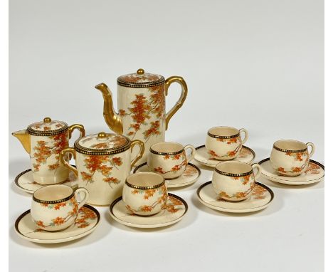 A Japanese satsuma sixteen piece coffee set including six coffee cans of baluster form, and seven saucers, one handle a/f, (c