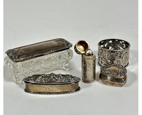 A Victorian silver cylinder scent case with engraved floral sprays, complete with original glass stopper and gilded lining, (