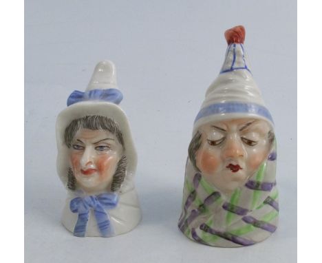 Two Royal Worcester candle snuffer, Mr and Mrs Caudle, height 3.75ins and downCondition Report:  grey monk restoration to the