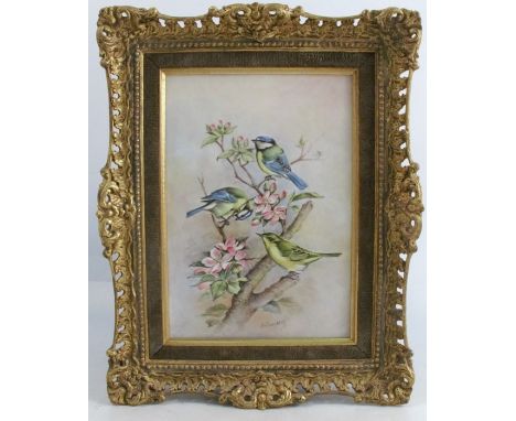 A Royal Worcester porcelain plaque, Birds at Play painted by Edward Townsend, dated 1972, 9.5ins x 6.5insCondition Report:  o