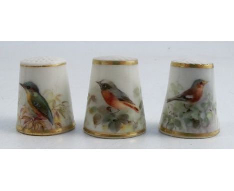 Three Royal Worcester thimbles, all painted with British birds, all signed by Powell, one without backstampCondition Report: 
