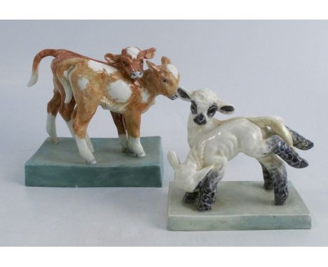 A Royal Worcester model, Calves, from the Zoo Babies series, modelled by Doris Lindner, model number 3146, together with anot