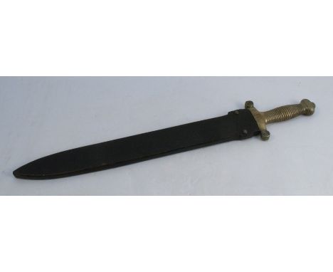 An Antique sword, with brass handle and steel blade, the blade with stamps, together with a wooden scabbard